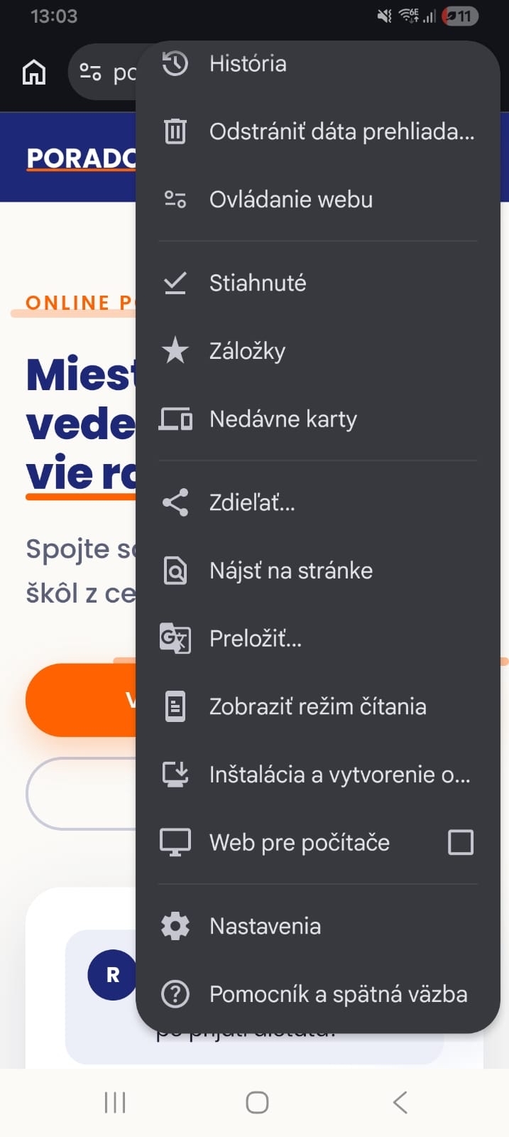 Ponuka prehliadača na Androide