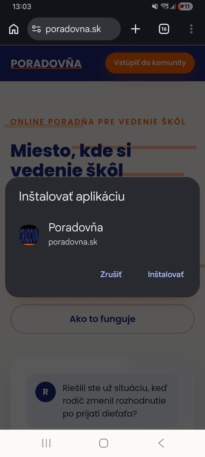 Okno inštalácie aplikácie