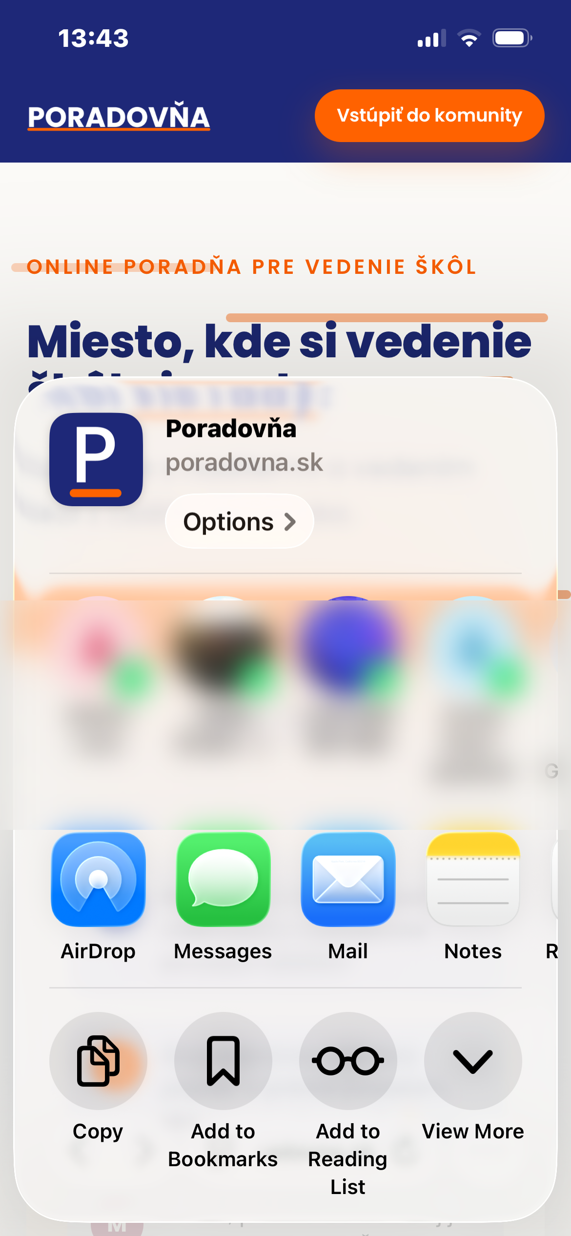 Zdieľacie okno Safari